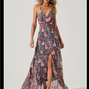 Astr Floral Maxi Dress in Blue and Red